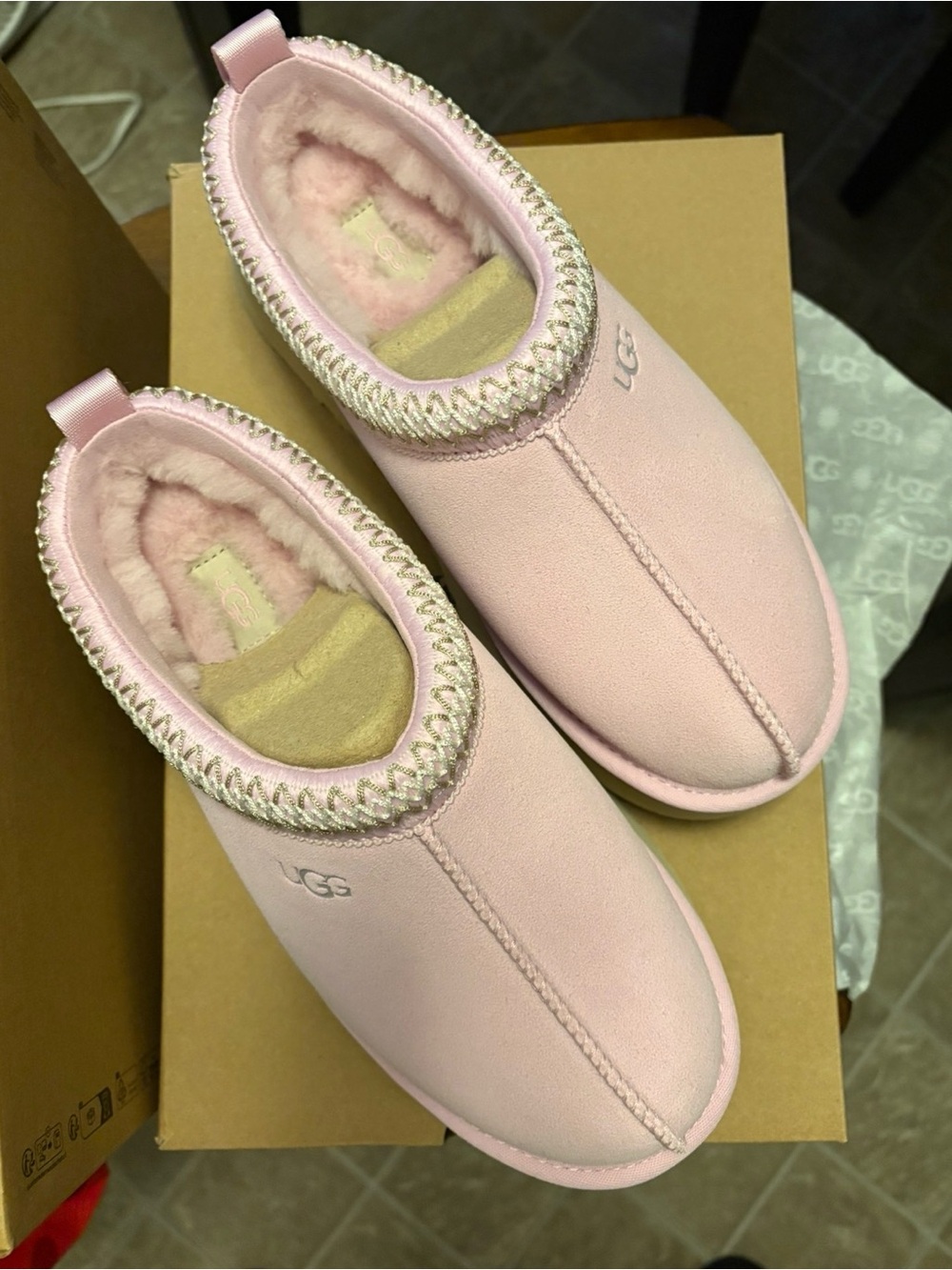 UGG Women's Light Pink Plush Slip-On Mule Slippers